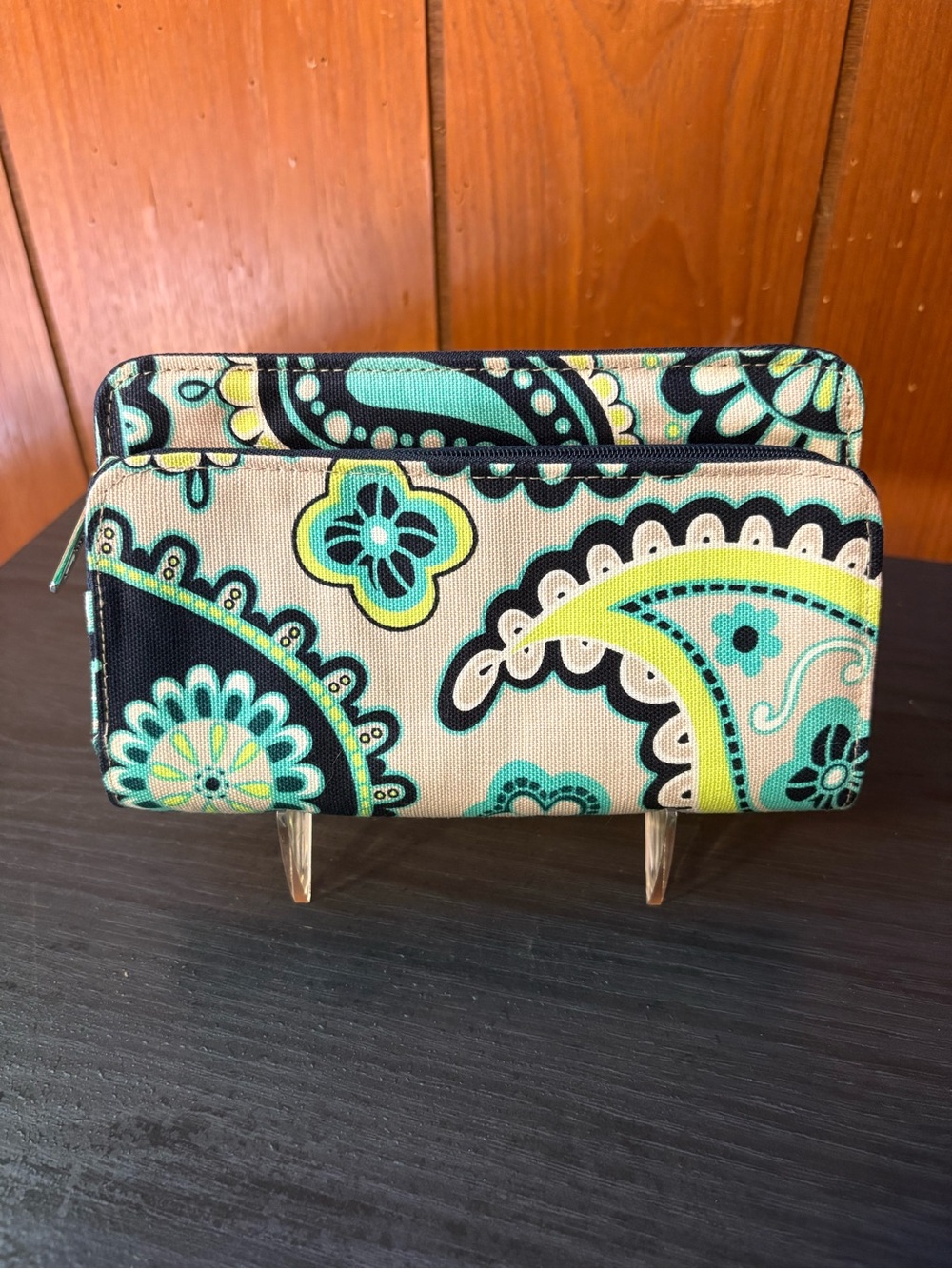 NEW thirty-one Paisley Zip Wallet - Teal, Navy & Lime
